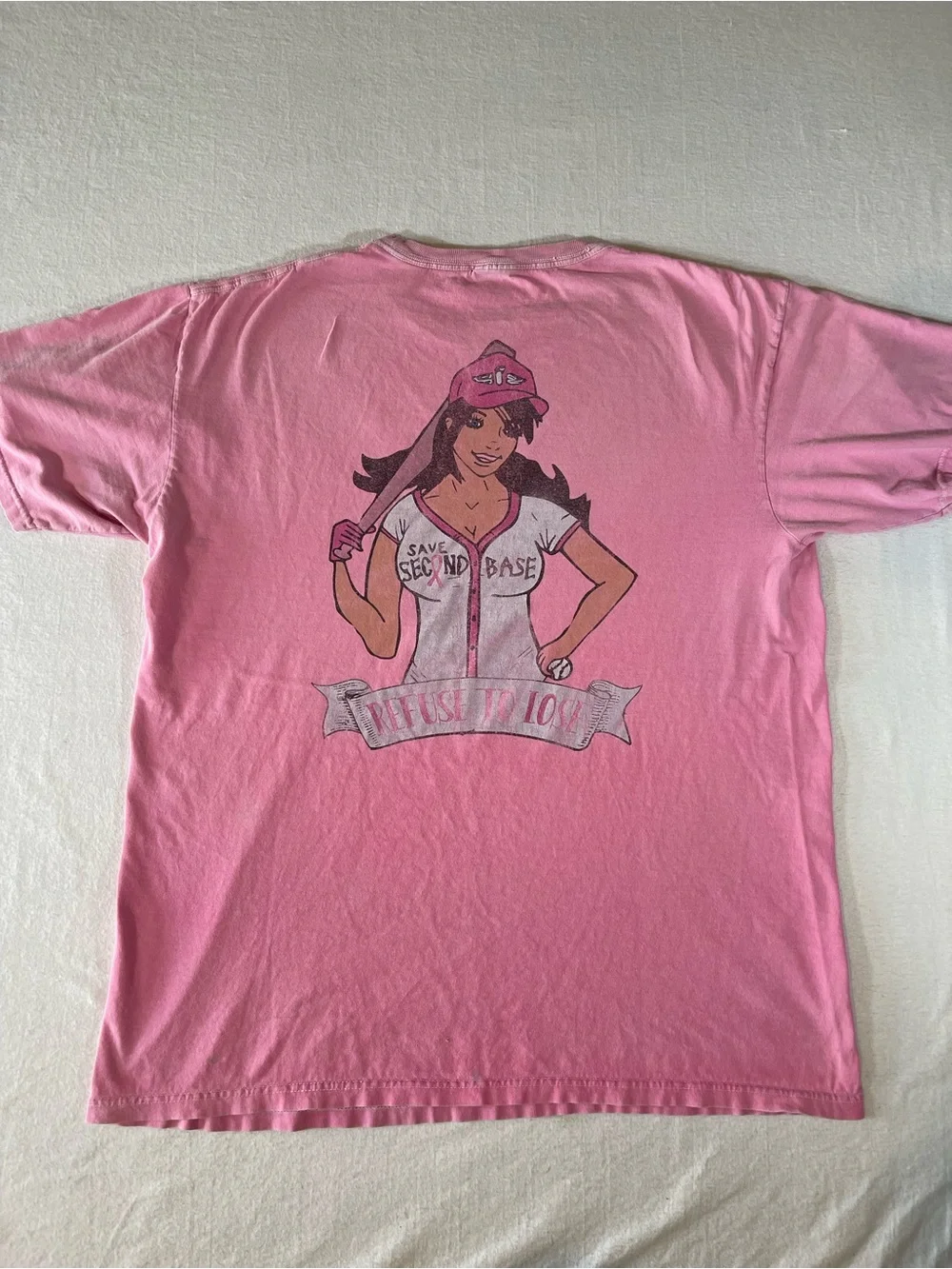Breast Cancer Awareness Pink 'Save Second Base' Graphic Baseball Tee